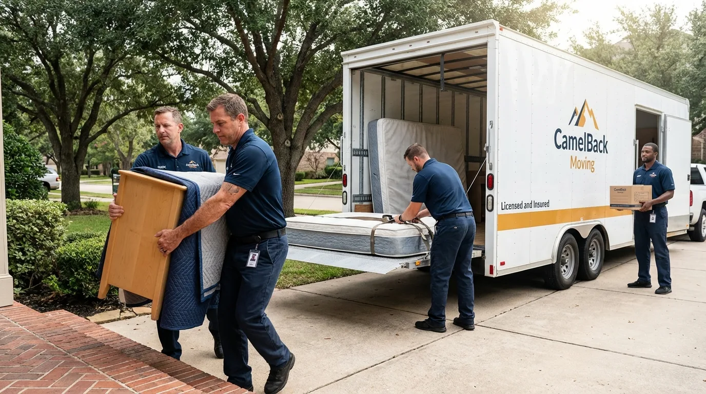 Crew loading residential truck for cross-state move from Discovery Bay, CA