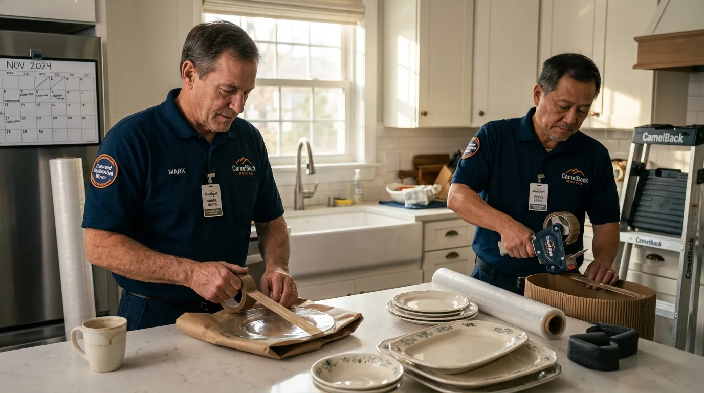 Professional crew packing kitchen dishware in Discovery Bay, CA